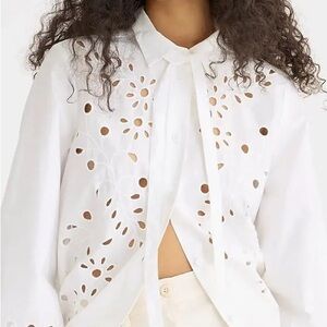 J. Crew Collection Tie Neck Blouse with Floral Eyelets Broderie Anglais